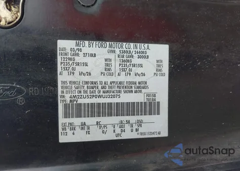 1998 Mercury Mountaineer from USA, damaged, VIN 4M2ZU52P0WUJ32075